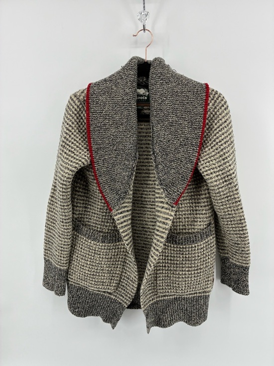 Roots Sweaters - Roots Wool Blend Open Front Gray and Red Women's Cardigan Sweater